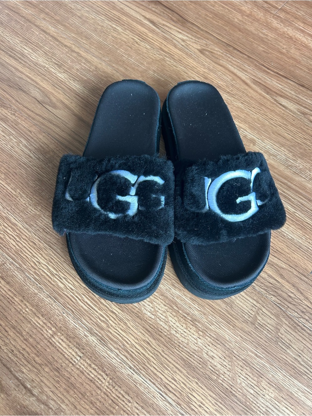 UGG Black Fuzz Slide Sandals